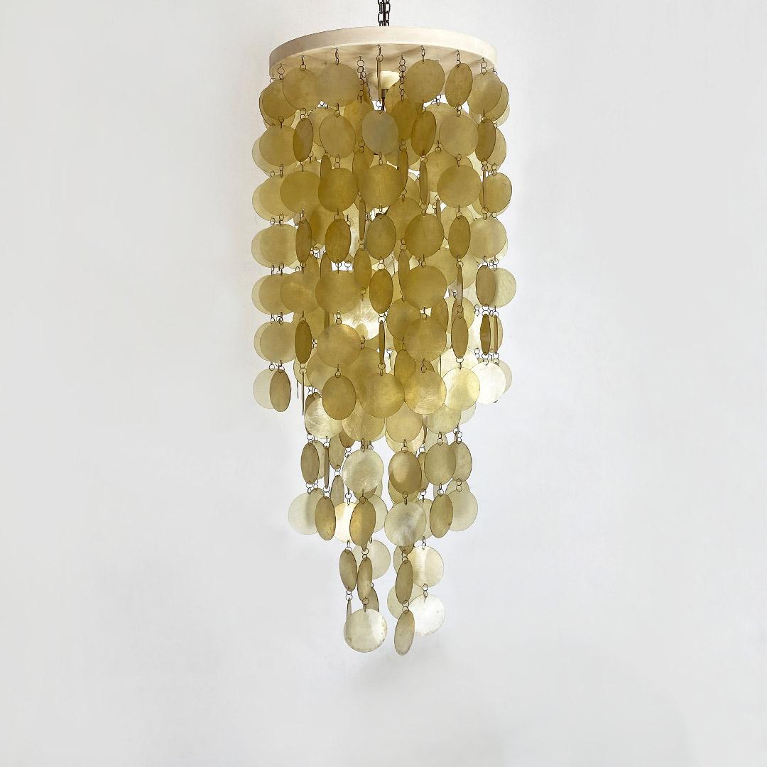 Late 20th Century Italian Mid-Century Modern Golden Plastic Cascade Chandelier, 1970s For Sale