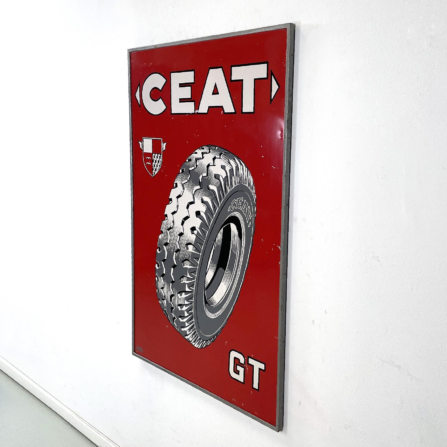 Italian mid-century modern graphic Ceat advertising sign, 1950s In Fair Condition For Sale In MIlano, IT