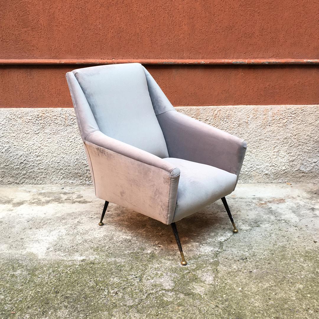 Italian Mid-Century Modern Gray Fabric and Metal Armchair with Armrests, 1960s In Good Condition In MIlano, IT