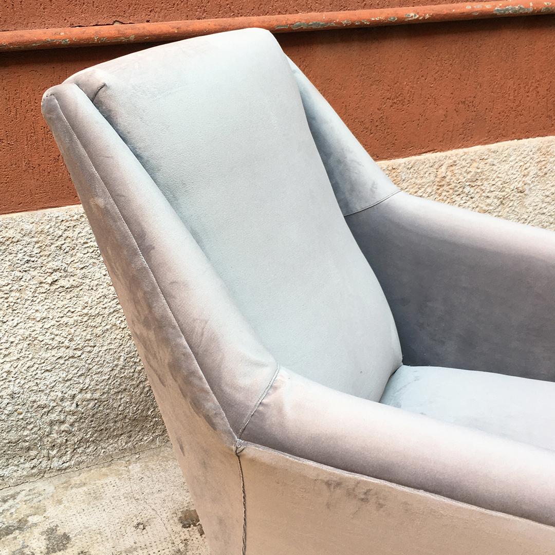 Mid-20th Century Italian Mid-Century Modern Gray Fabric and Metal Armchair with Armrests, 1960s For Sale