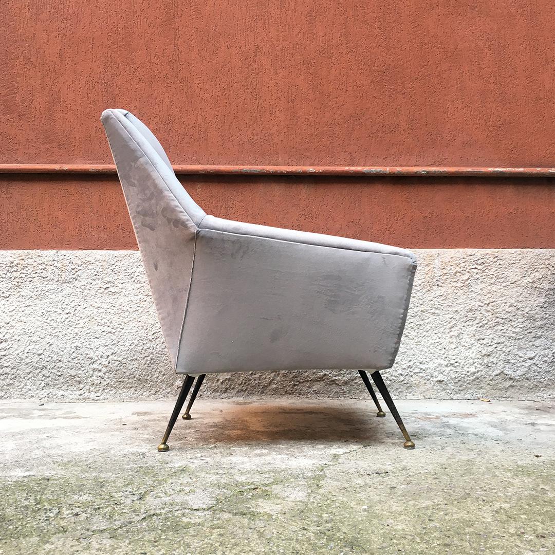 Italian Mid-Century Modern Gray Fabric and Metal Armchair with Armrests, 1960s For Sale 1