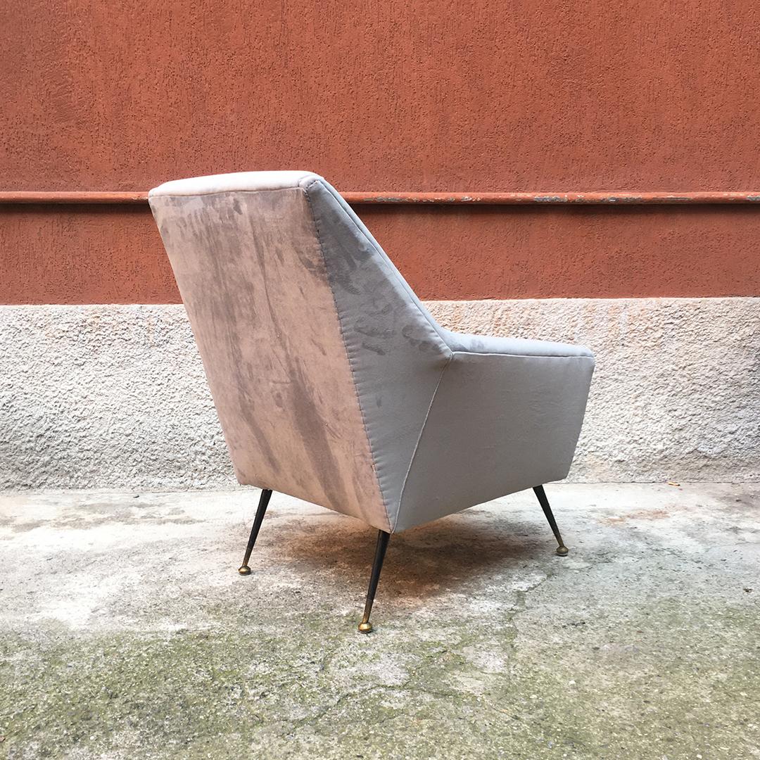 Italian Mid-Century Modern Gray Fabric and Metal Armchair with Armrests, 1960s For Sale 2