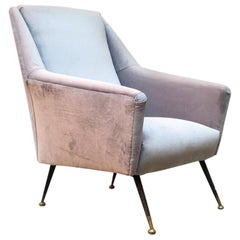 Italian Mid-Century Modern Gray Fabric and Metal Armchair with Armrests, 1960s