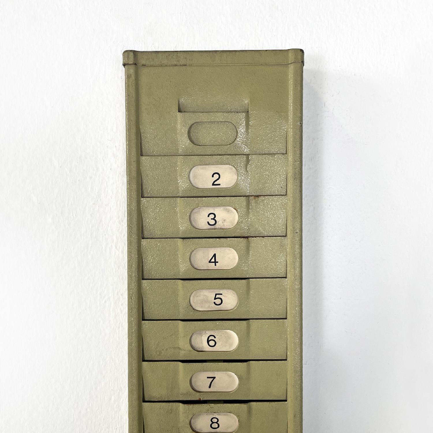 Mid-20th Century Italian mid-century modern gray metal wall filing cabinet card holder, 1960s