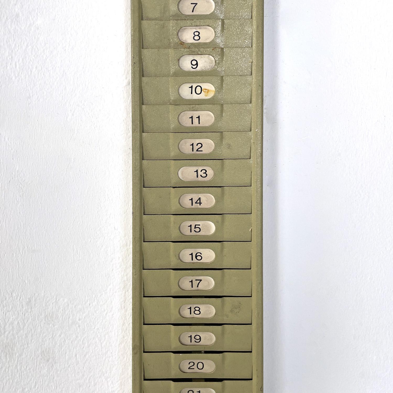 Metal Italian mid-century modern gray metal wall filing cabinet card holder, 1960s