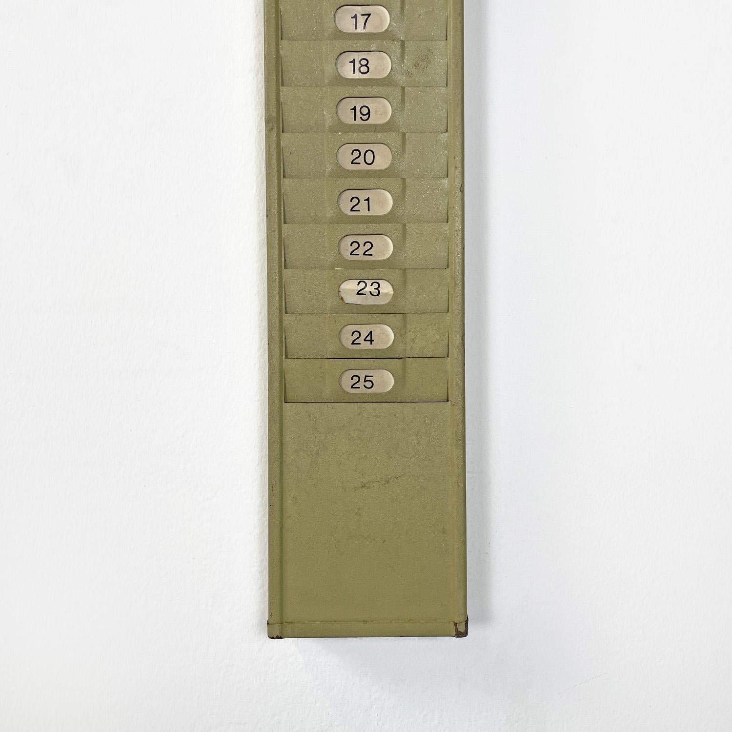 Italian mid-century modern gray metal wall filing cabinet card holder, 1960s 1