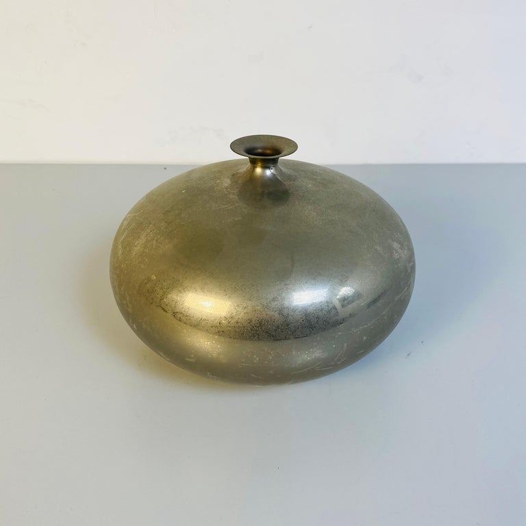 Late 20th Century Italian Mid-Century Modern Gray Pewter Rounded Vase, 1970s For Sale