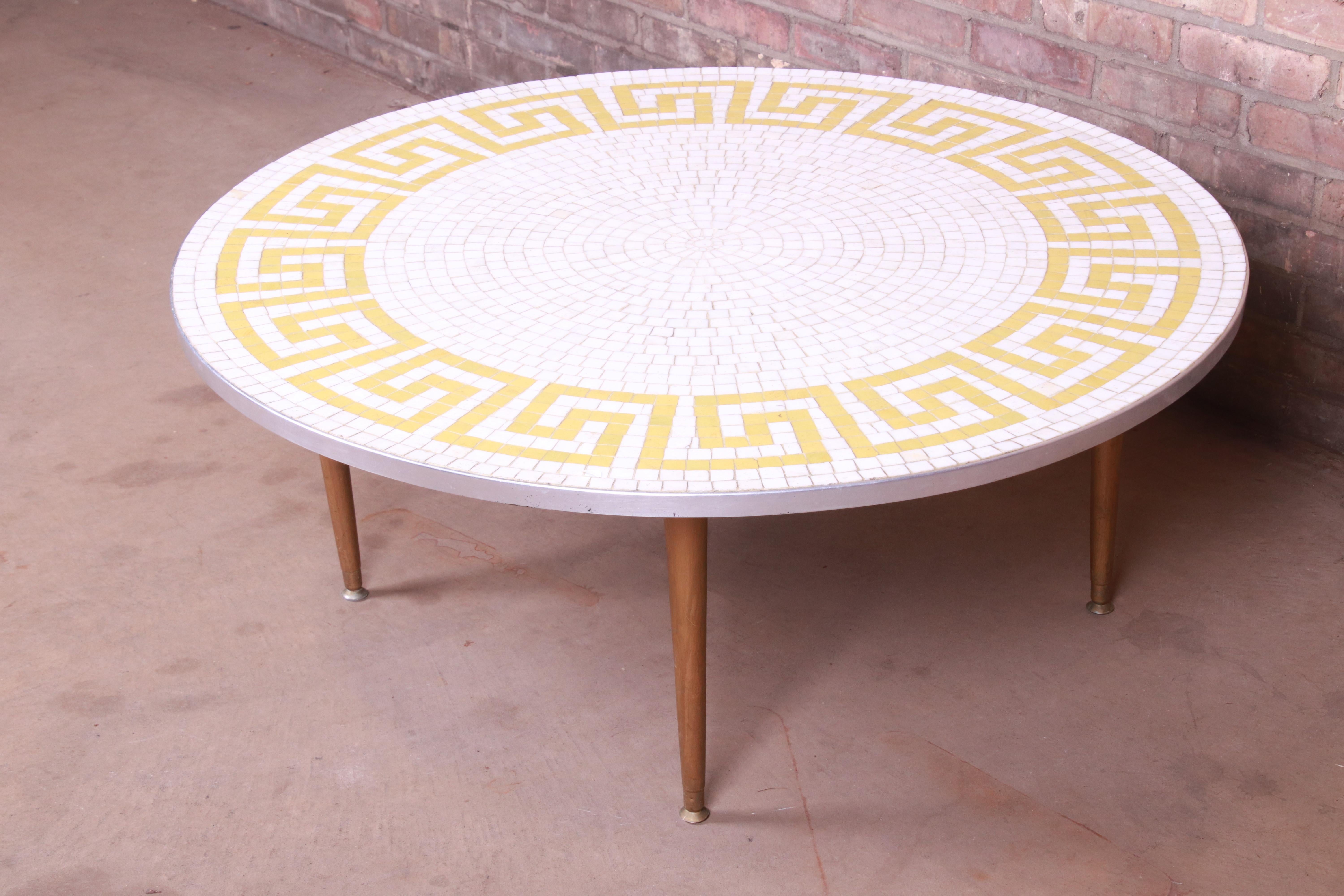 Italian Mid-Century Modern Greek Key Mosaic Tile Cocktail Table, circa 1950s In Good Condition In South Bend, IN