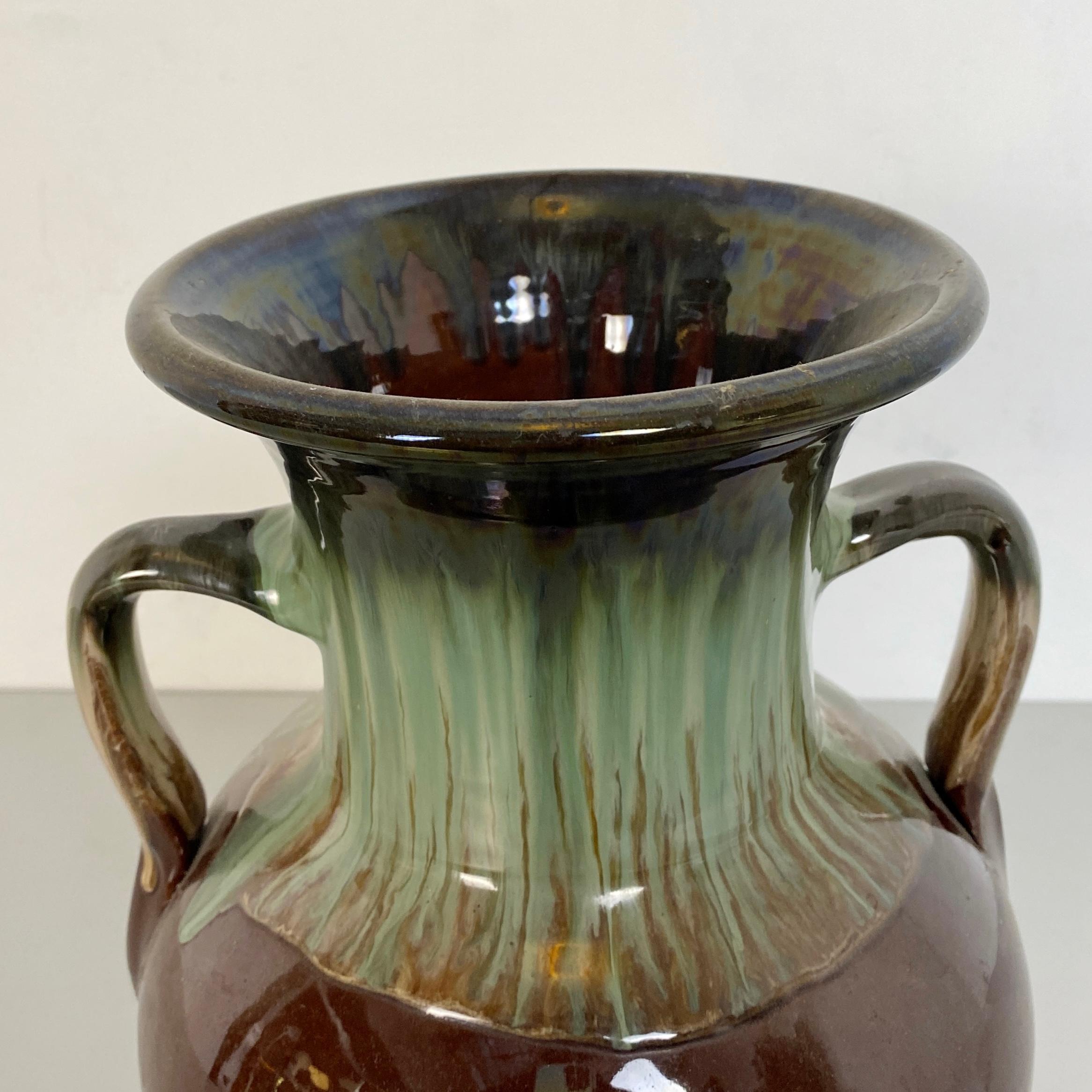 Italienische grüne und braune glasierte Keramik-Amphore, Mid-Century Modern, 1960er Jahre im Angebot 2