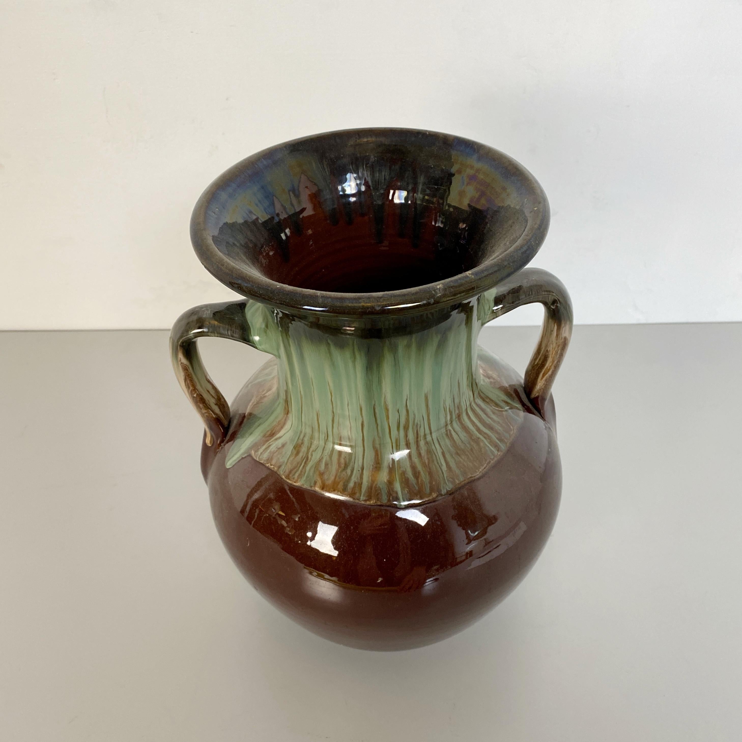 Italian Mid-Century Modern Green and Brown Glazed Ceramic Amphora, 1960s For Sale 4