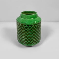 Italian mid-century modern green ceramic vase with triangular pattern, 1960s