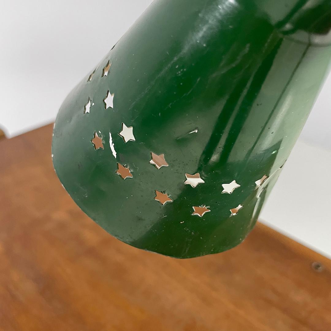 Italian mid-century modern green clamp table lamp with star holes , 1950s 9