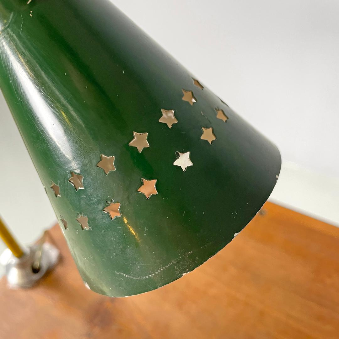 Italian mid-century modern green clamp table lamp with star holes , 1950s 10