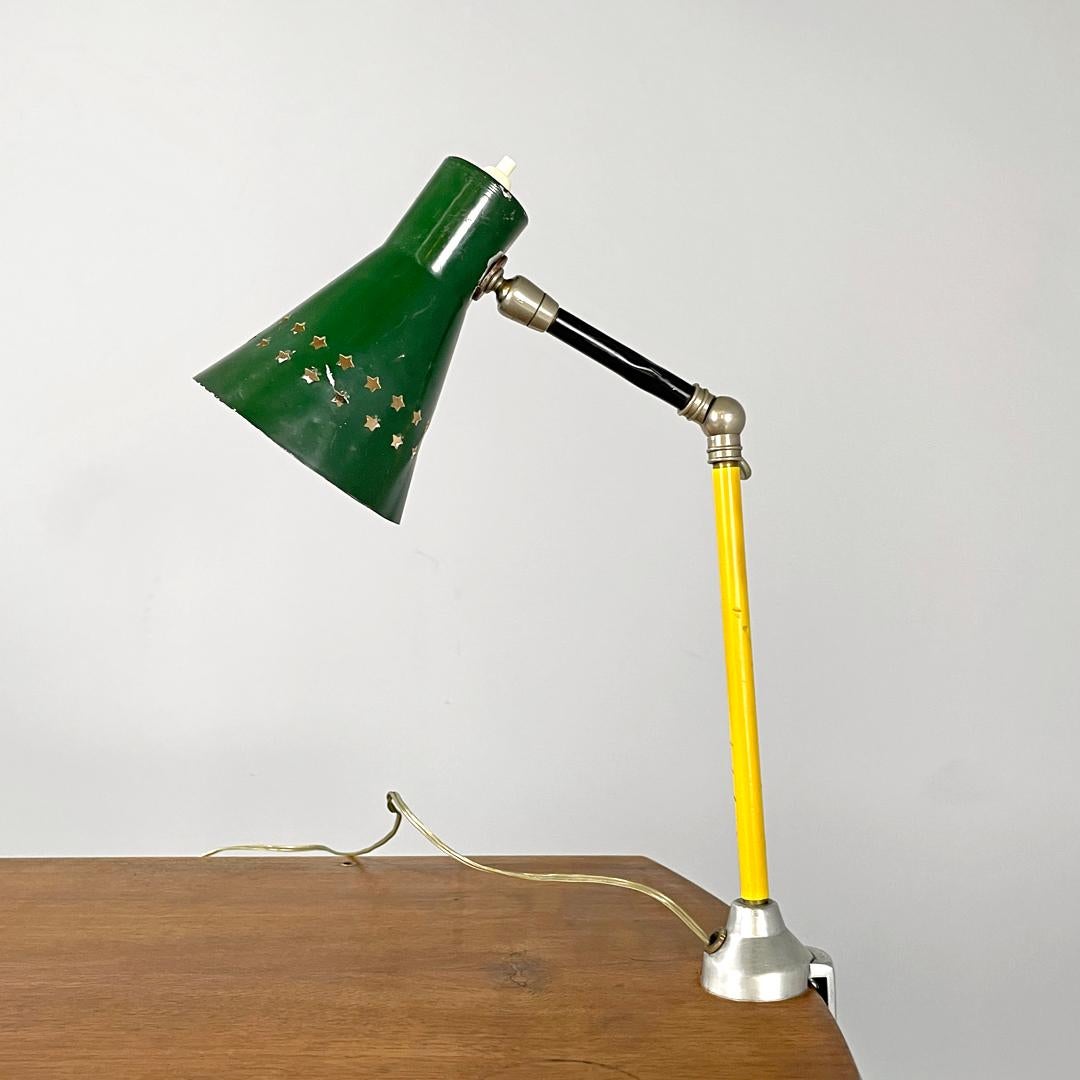 Italian mid-century modern green clamp table lamp with star holes , 1950s In Fair Condition In MIlano, IT