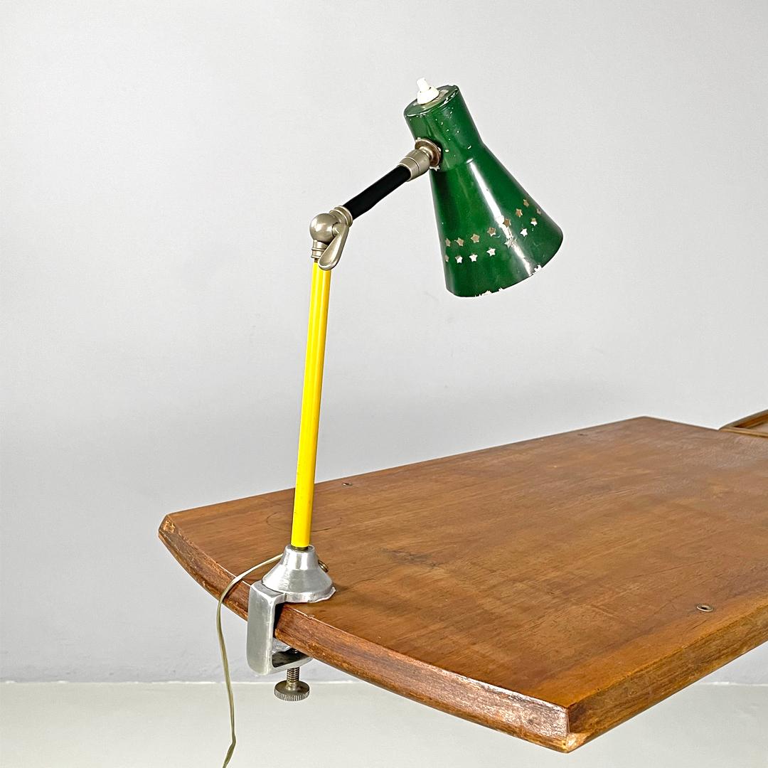 Mid-20th Century Italian mid-century modern green clamp table lamp with star holes , 1950s