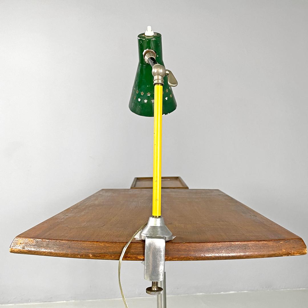 Metal Italian mid-century modern green clamp table lamp with star holes , 1950s