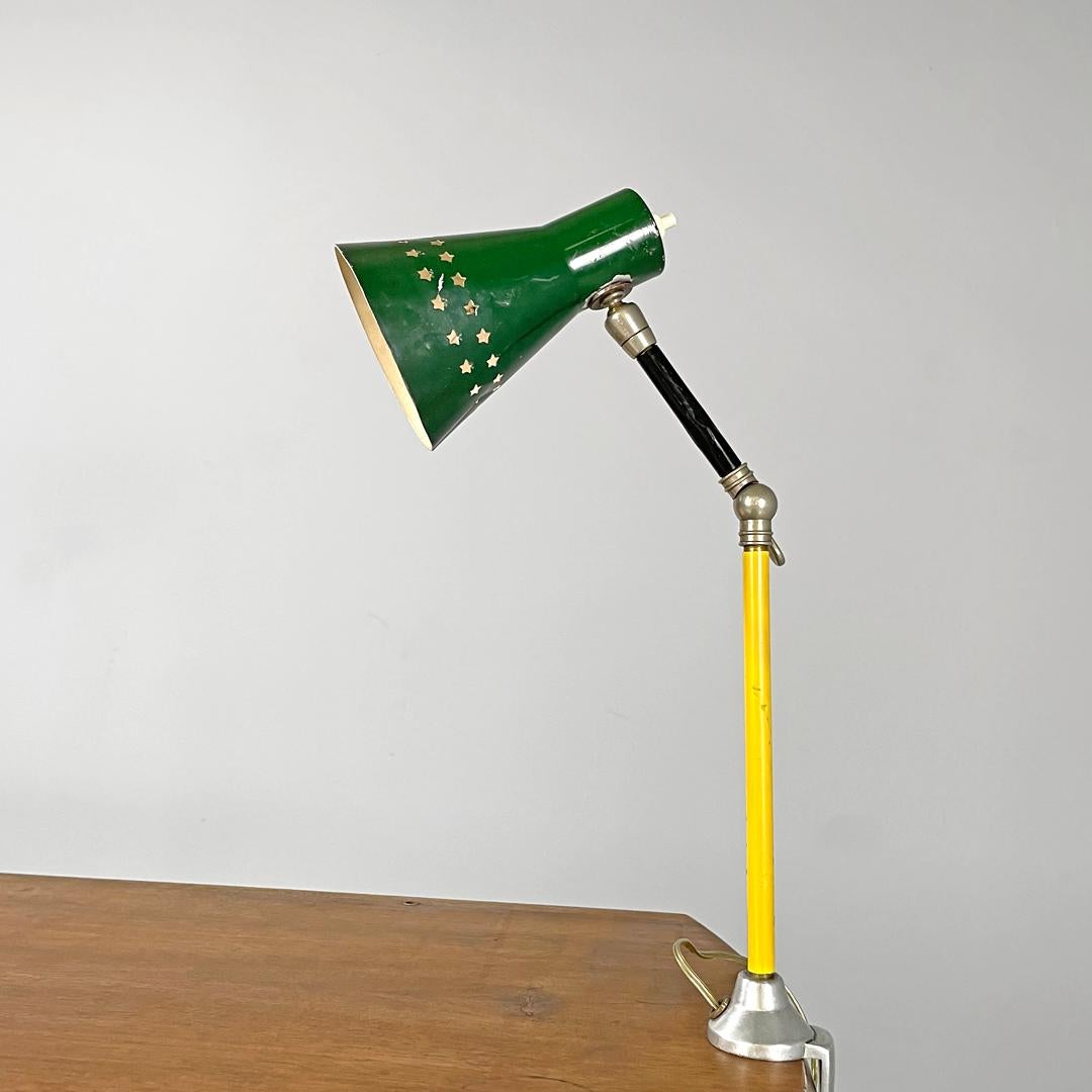 Italian mid-century modern green clamp table lamp with star holes , 1950s 1