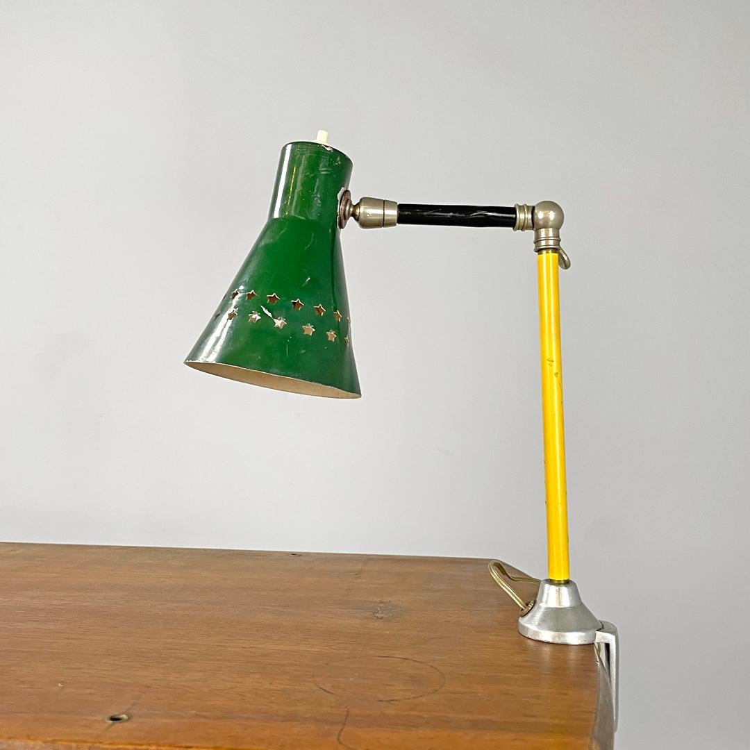 Italian mid-century modern green clamp table lamp with star holes , 1950s 2