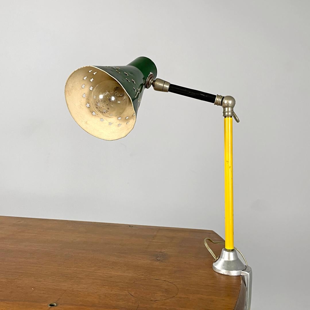 Italian mid-century modern green clamp table lamp with star holes , 1950s 3