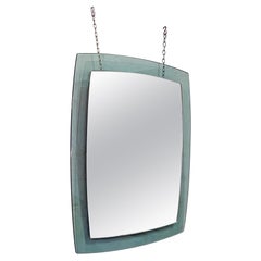 Italian Mid-Century Modern Green Irregular Mirror with Chromed Details, 1970s Italian Mid-Century Modern Green Irregular Mirror with Chromed Details, 1970s