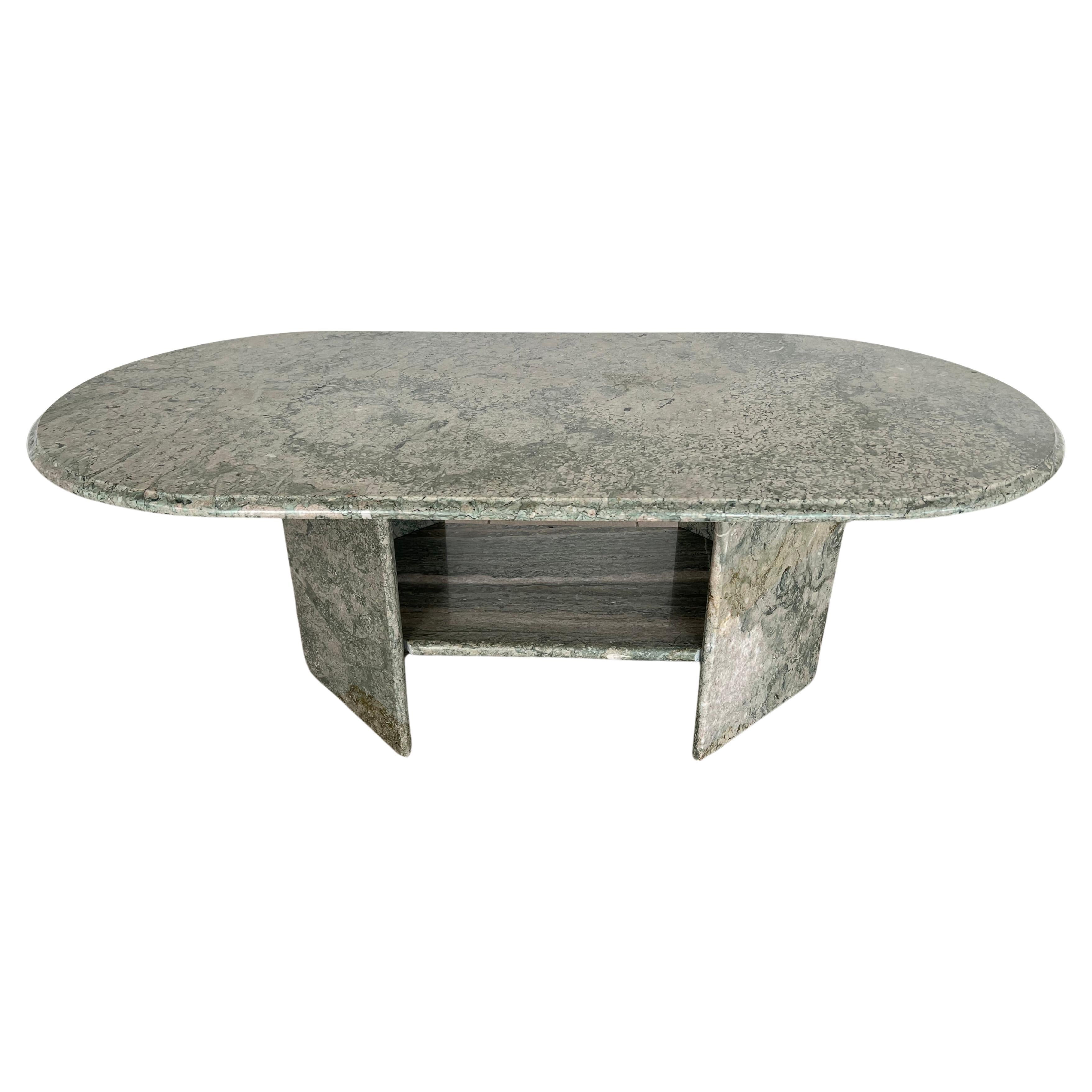 Italian Mid-Century Modern Green Marble Oval Coffee Table For Sale