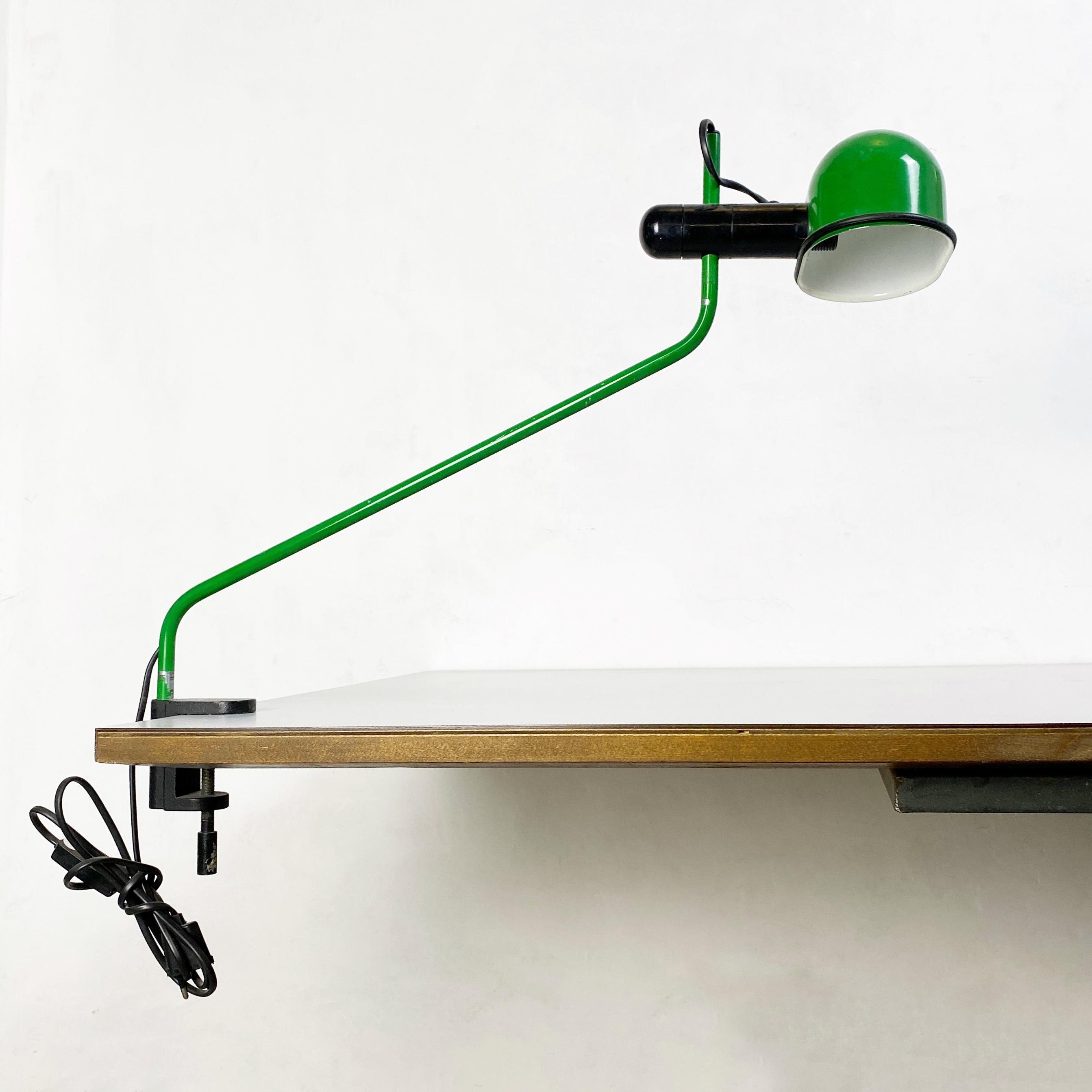 European Italian Mid-Century Modern Green Metal Clamp-On Table Lamp, 1980s For Sale