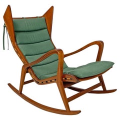 Sedia a dondolo verde italiana di metà secolo moderno 572 Studio Tecnico Cassina, anni '50