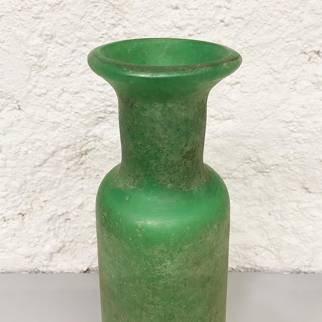 Mid-20th Century Italian Mid-Century Modern Green Scavo Glass Vase with Matte Finish, 1960s For Sale