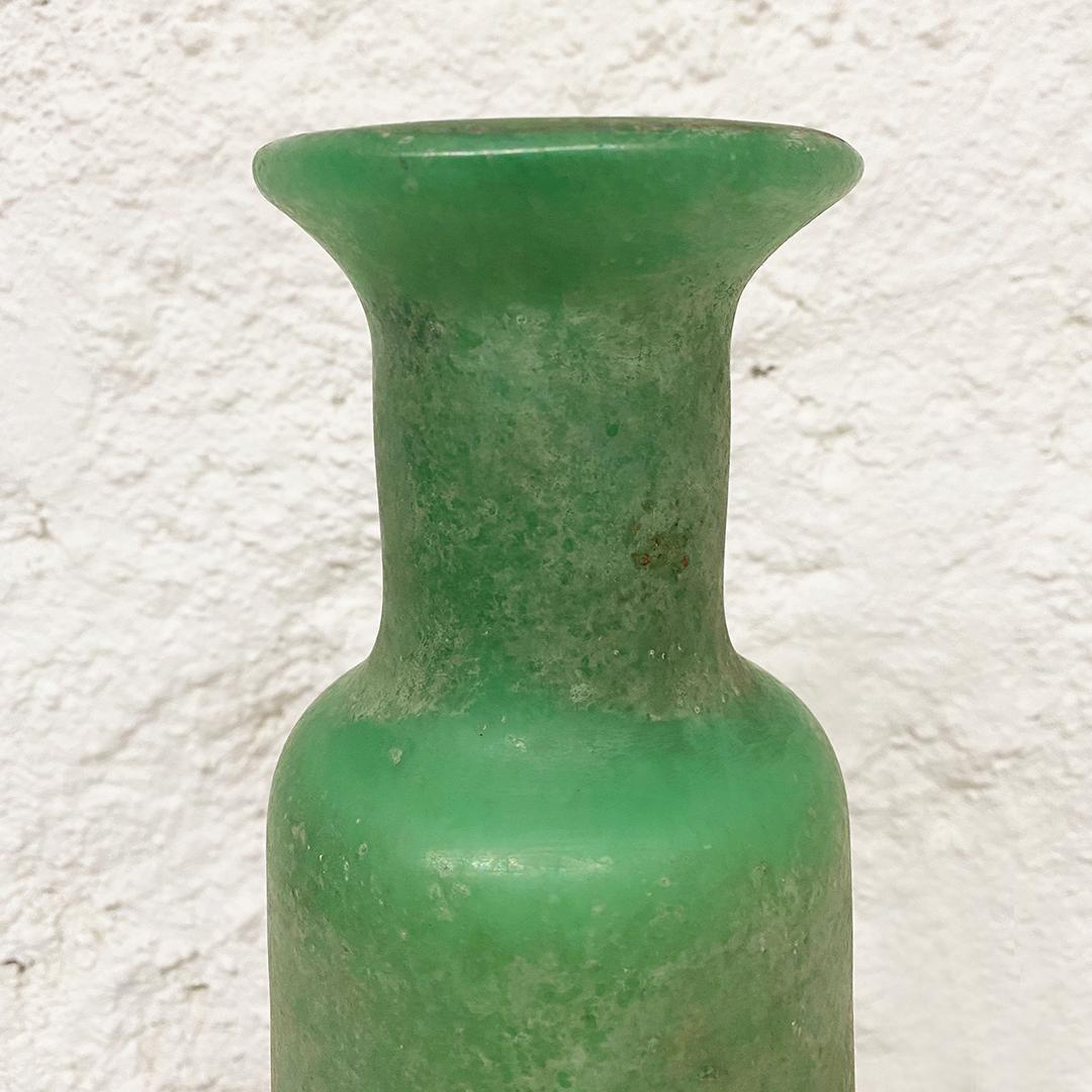 Murano Glass Italian Mid-Century Modern Green Scavo Glass Vase with Matte Finish, 1960s For Sale