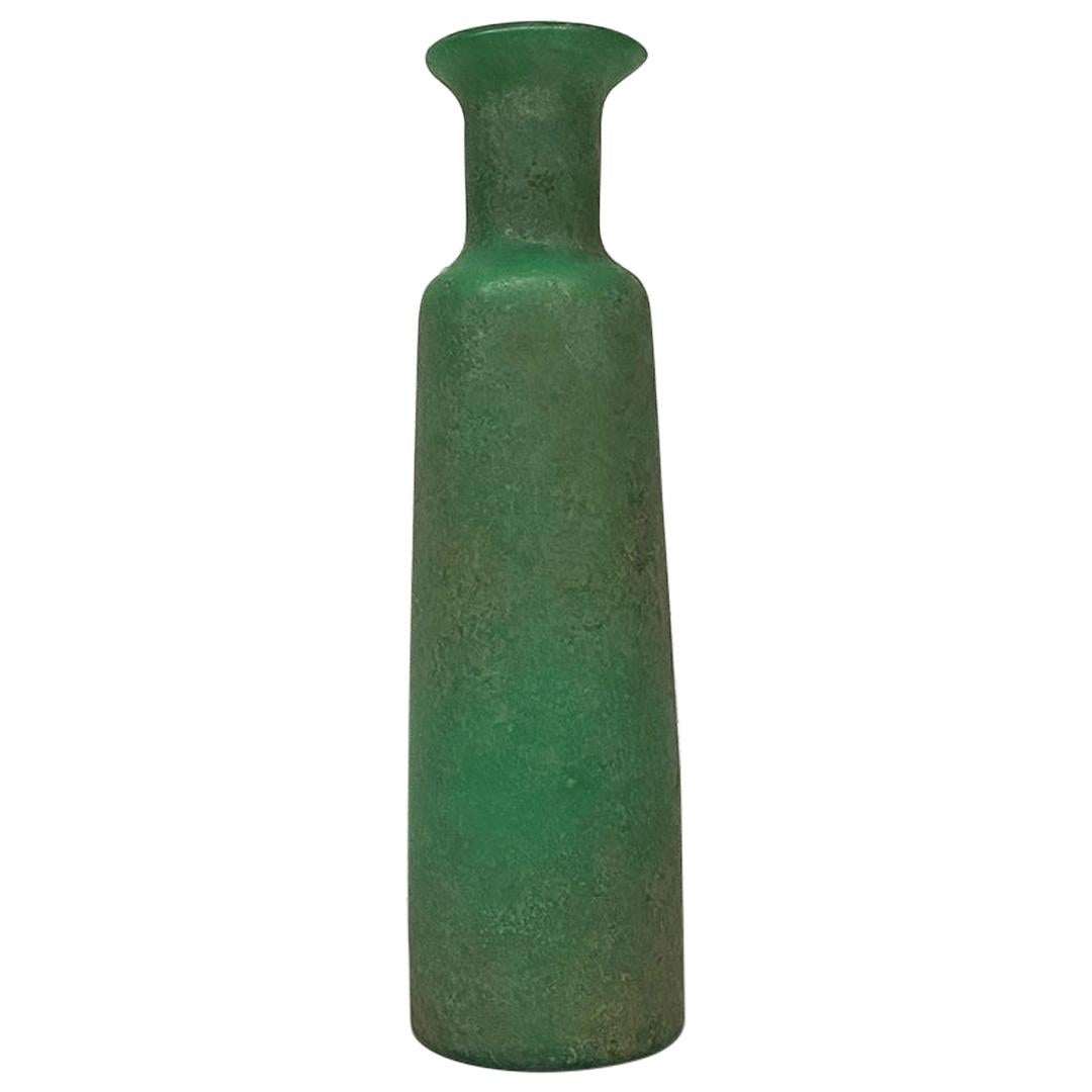 Italian Mid-Century Modern Green Scavo Glass Vase with Matte Finish, 1960s For Sale