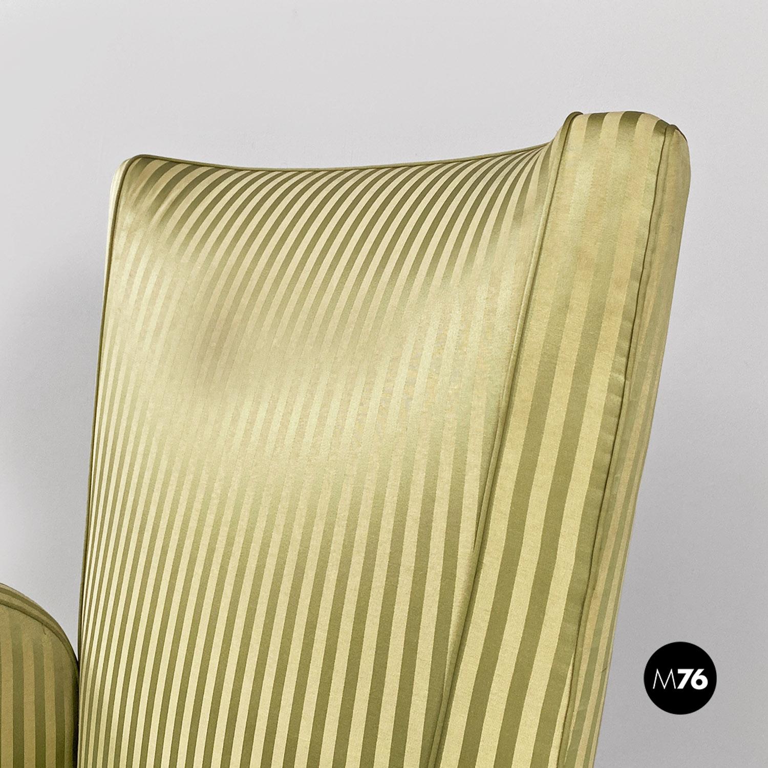 Italian mid century modern green silk bergère armchair with wooden legs, 1950s 3