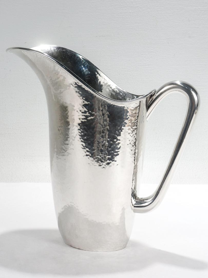 Italian Mid-Century Modern Hand-Hammered. 800 Silver Water or Cocktail Pitcher In Good Condition In Philadelphia, PA