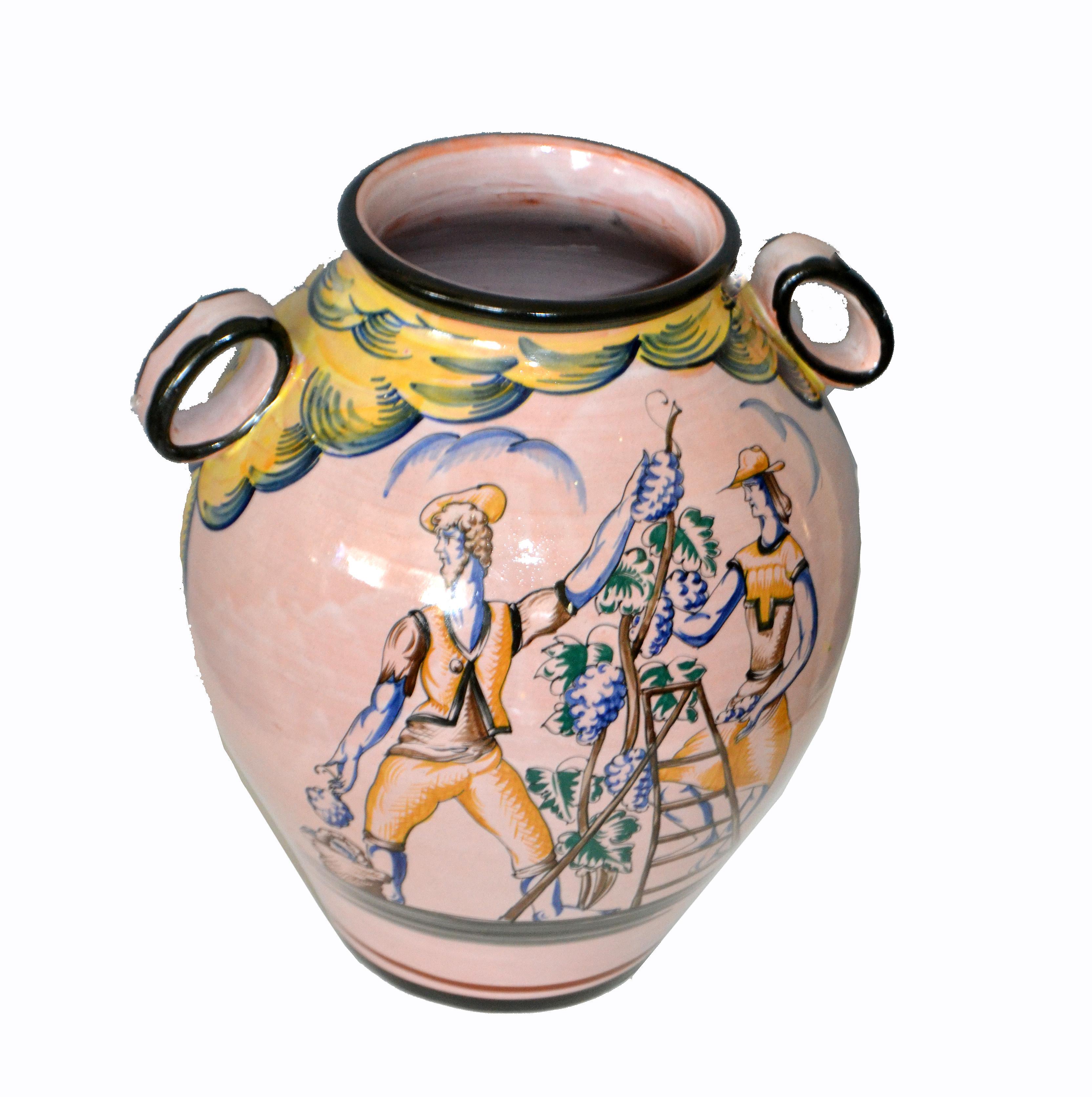 Vase en terre cuite peint à la main, italien et moderne du milieu du siècle, avec poignées en vente 4
