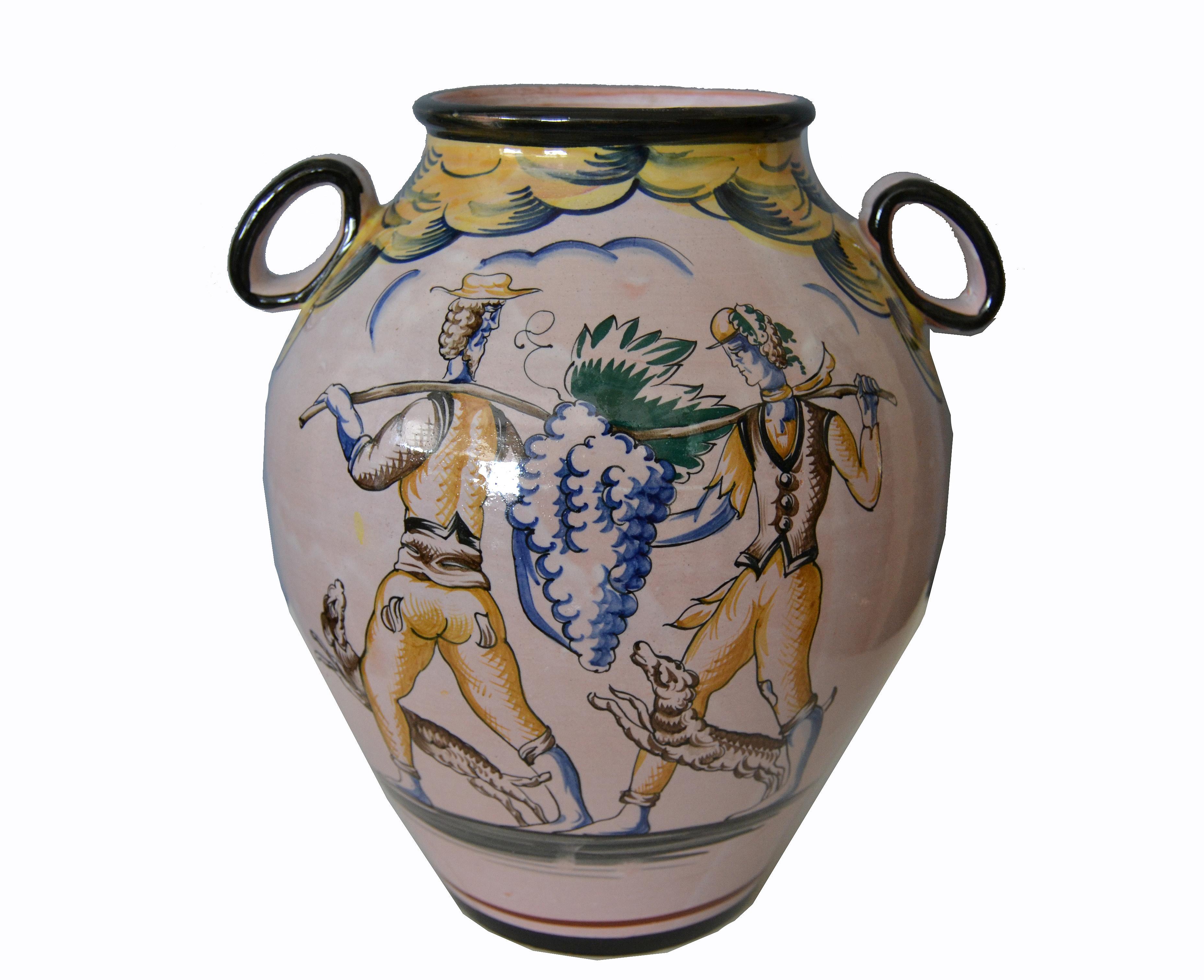 Vase en terre cuite peint à la main, italien et moderne du milieu du siècle, avec poignées en vente 5