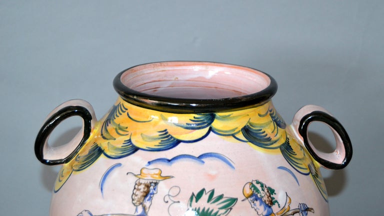 Italian Mid-Century Modern Hand Painted Terracotta Vase, Vessel with Handles For Sale 4