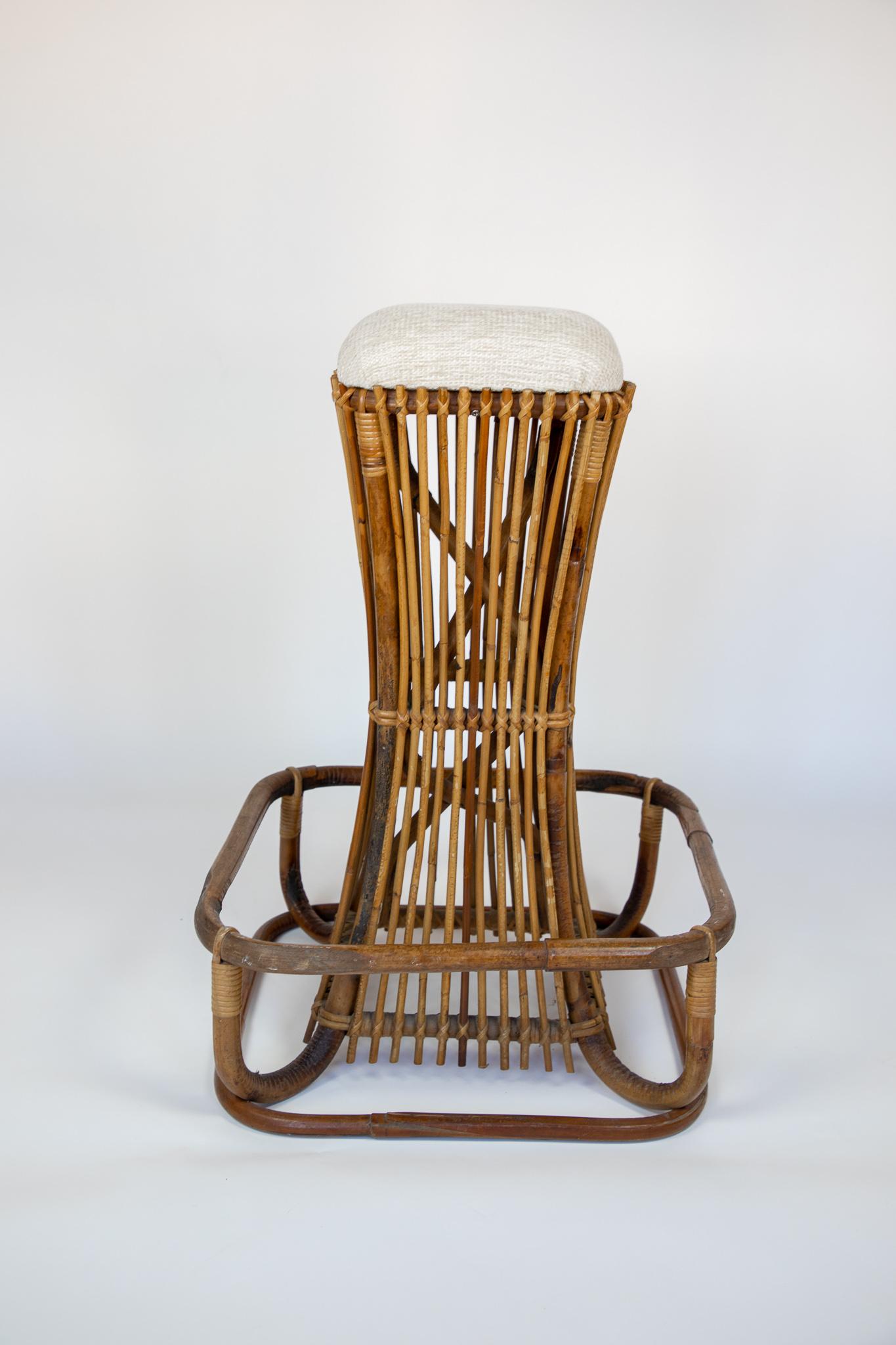 Mid-Century Modern Handcrafted Rattan Outdoor Bar Stools by Tito Agnoli, Italy 1960s