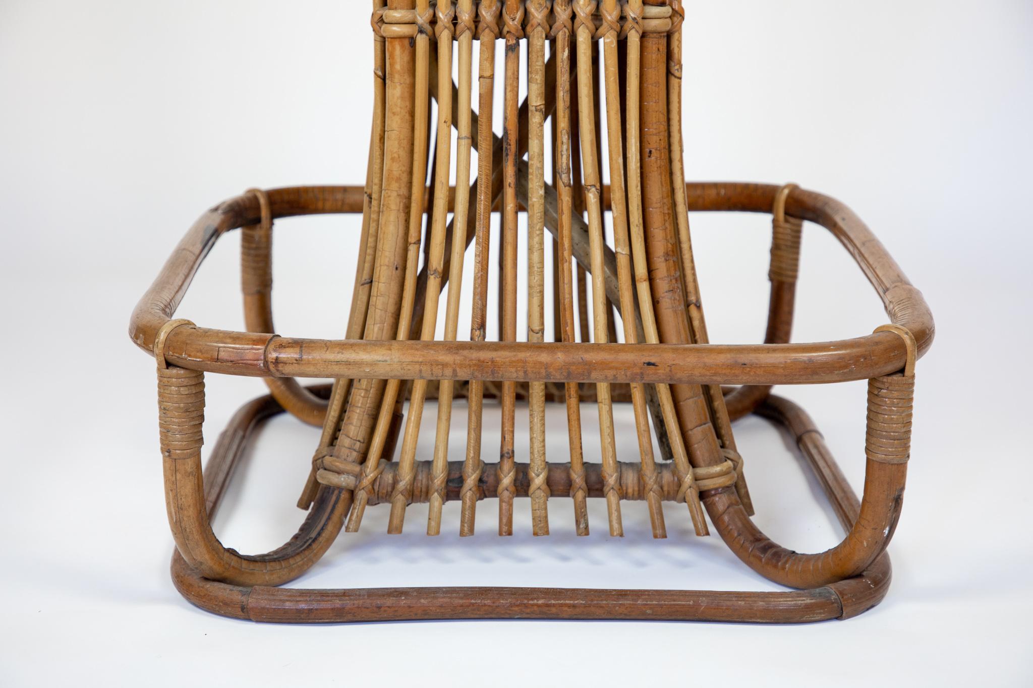 Italiano Sgabelli da bar in rattan per esterni realizzati a mano da Tito Agnoli, Italia anni '60 in vendita