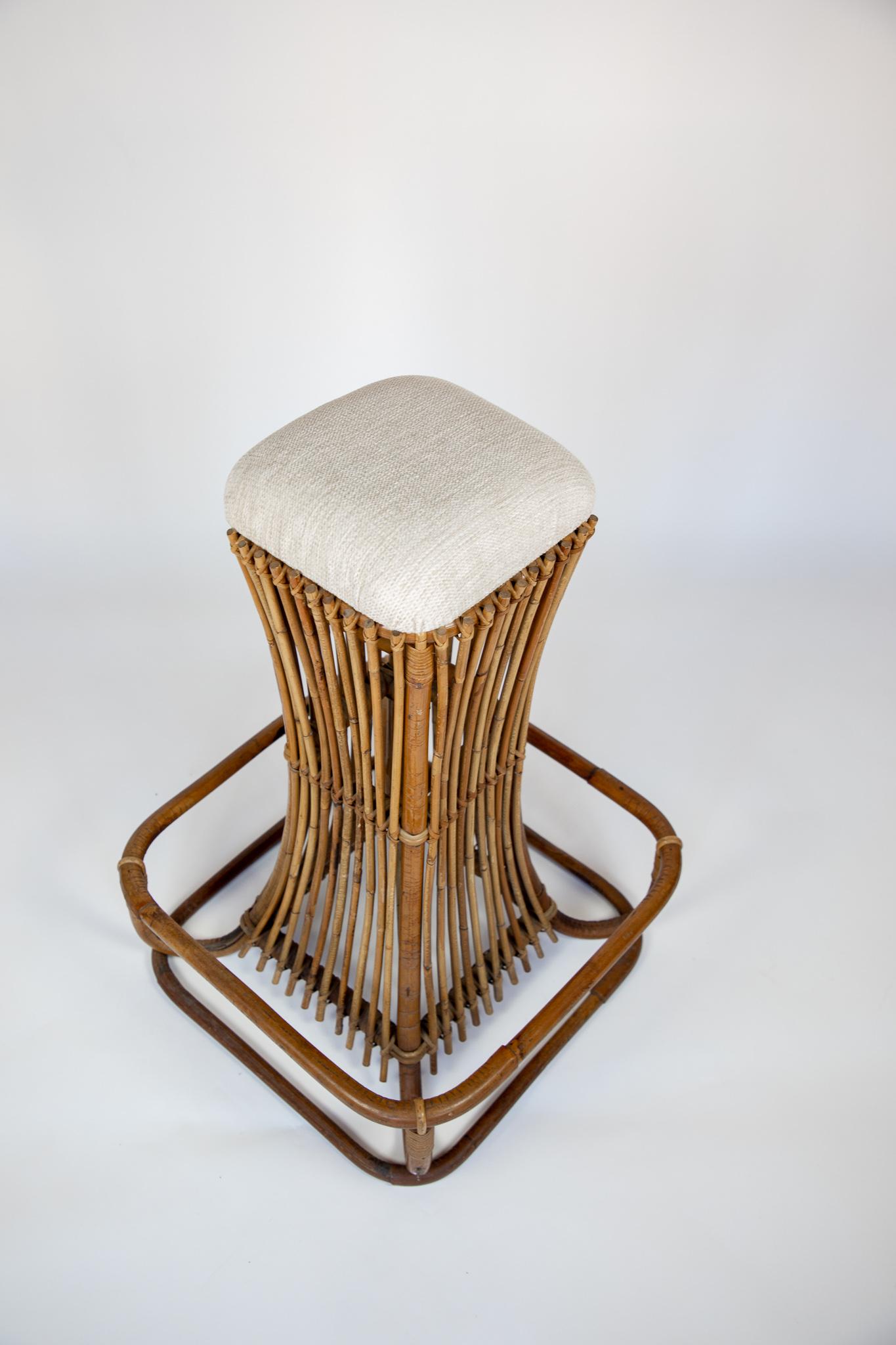 Handcrafted Rattan Barhocker für draußen von Tito Agnoli, Italien 1960er Jahre (Mitte des 20. Jahrhunderts)