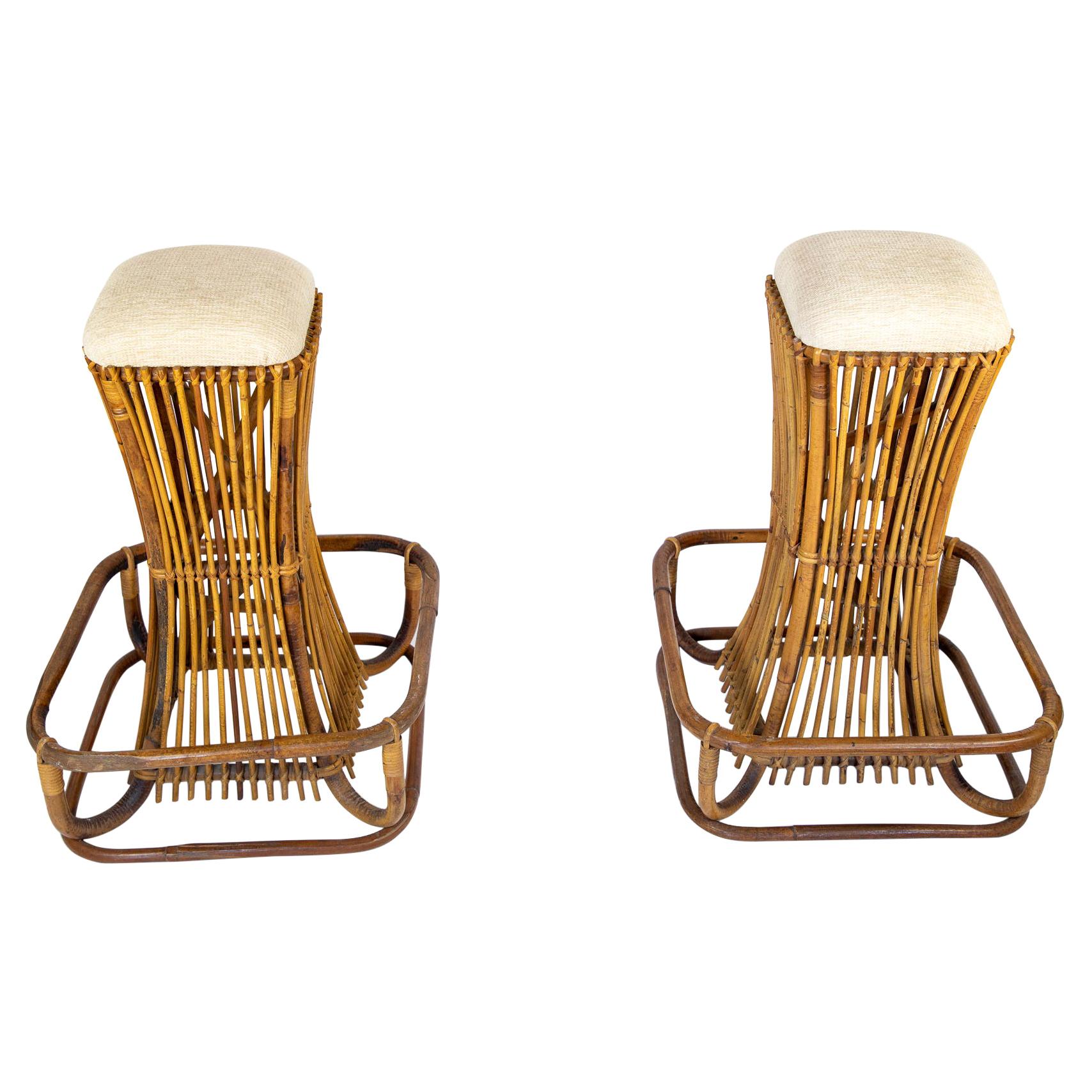 Handcrafted Bamboo Rattan Outdoor Bar Stools by Tito Agnoli, Italy 1960s