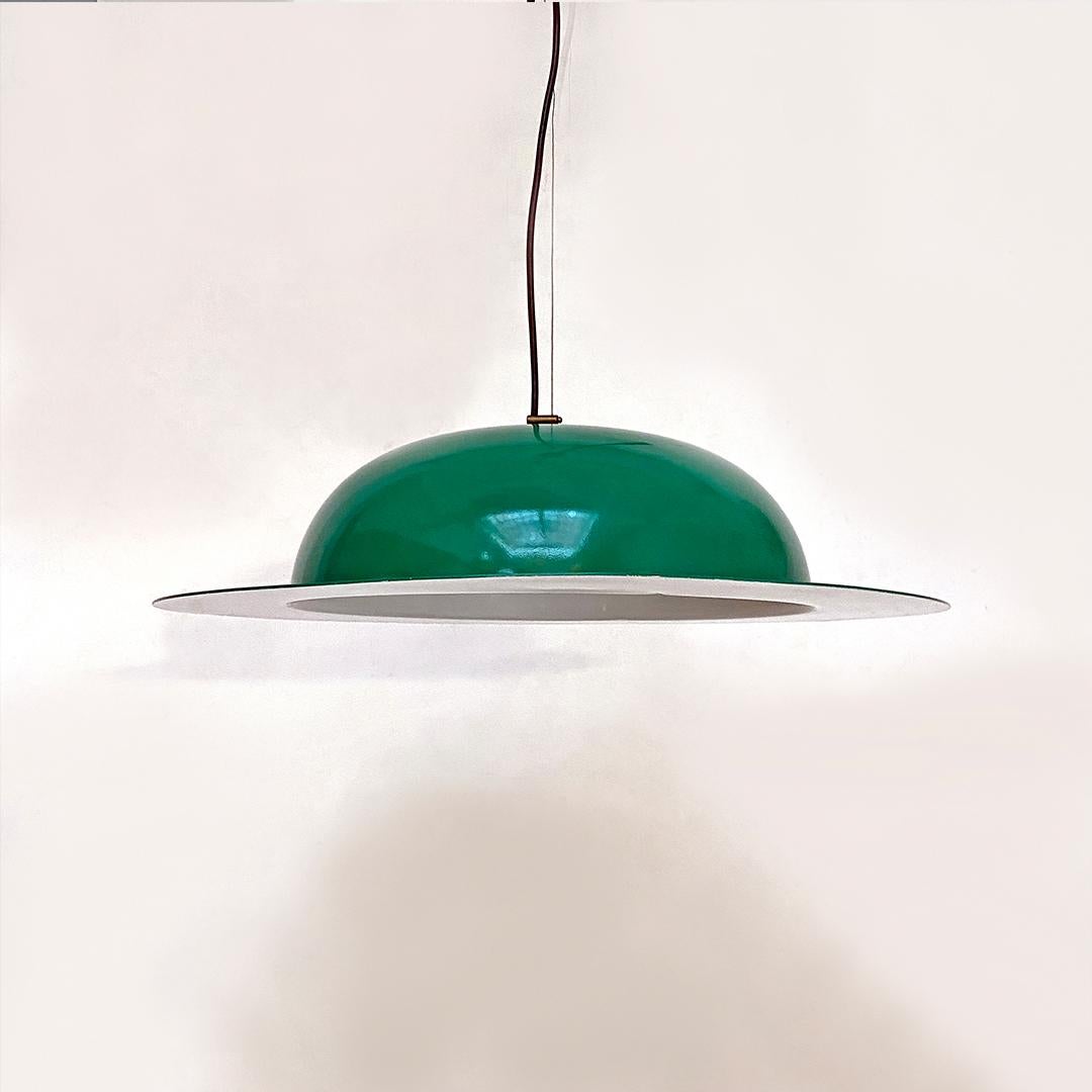 Late 20th Century Italian Mid-Century Modern Hat-Shaped Green Metal Chandelier, 1970s For Sale
