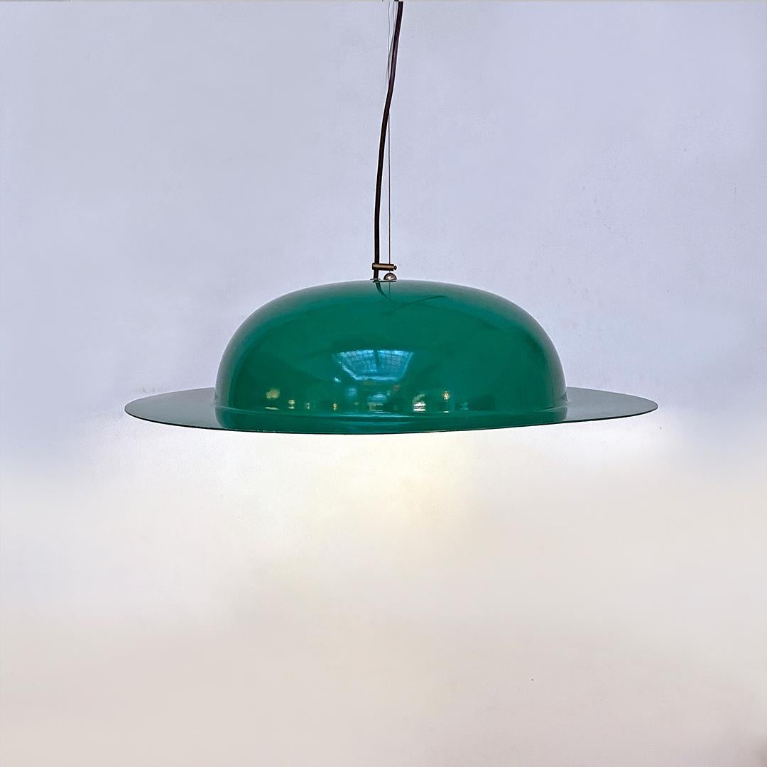 Italian Mid-Century Modern Hat-Shaped Green Metal Chandelier, 1970s For Sale 2