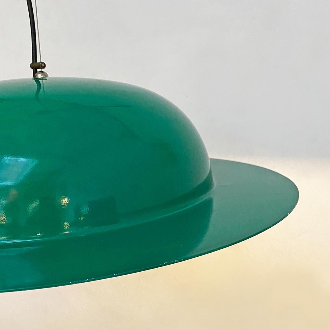 Italian Mid-Century Modern Hat-Shaped Green Metal Chandelier, 1970s For Sale 5