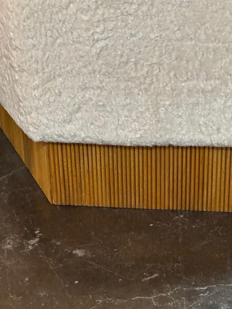 Italian Mid-Century Modern Hex Bamboo and Boucle Ottomans In Good Condition For Sale In Dallas, TX