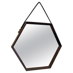 Italian Mid-Century Modern Hexagonal Mirror with Teak Frame, 1960s