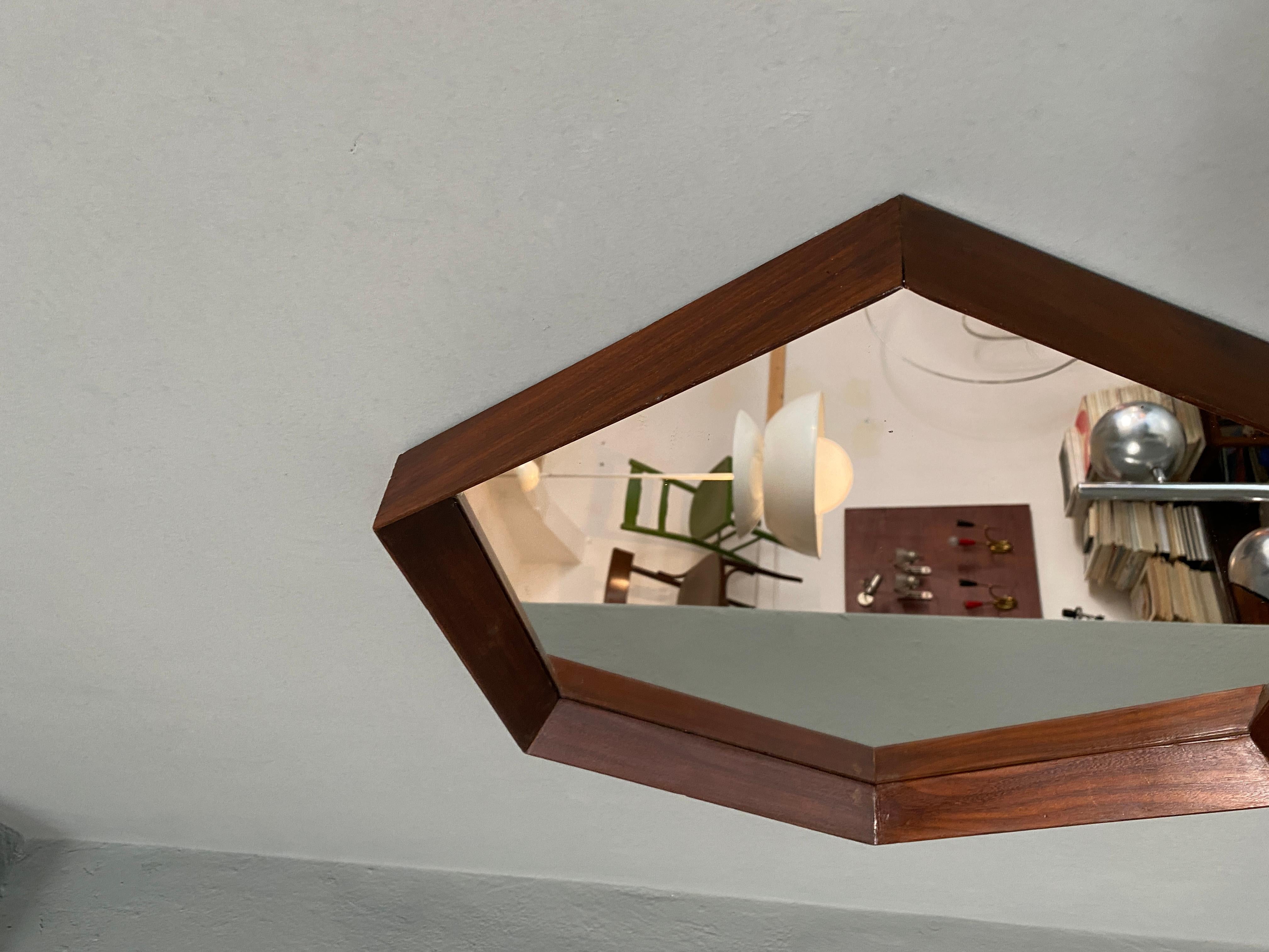 Italian Mid-Century Modern Hexagonal Teak Mirror, 1960s 3