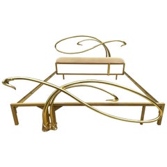 Vintage Italian Mid-Century Modern Hollywood Regency Brass King Size Bed with Headboard