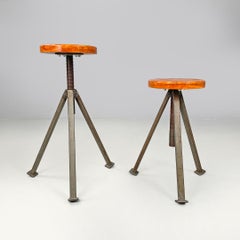 Italian mid-century modern industrial adjustable stools in wood and metal, 1960s