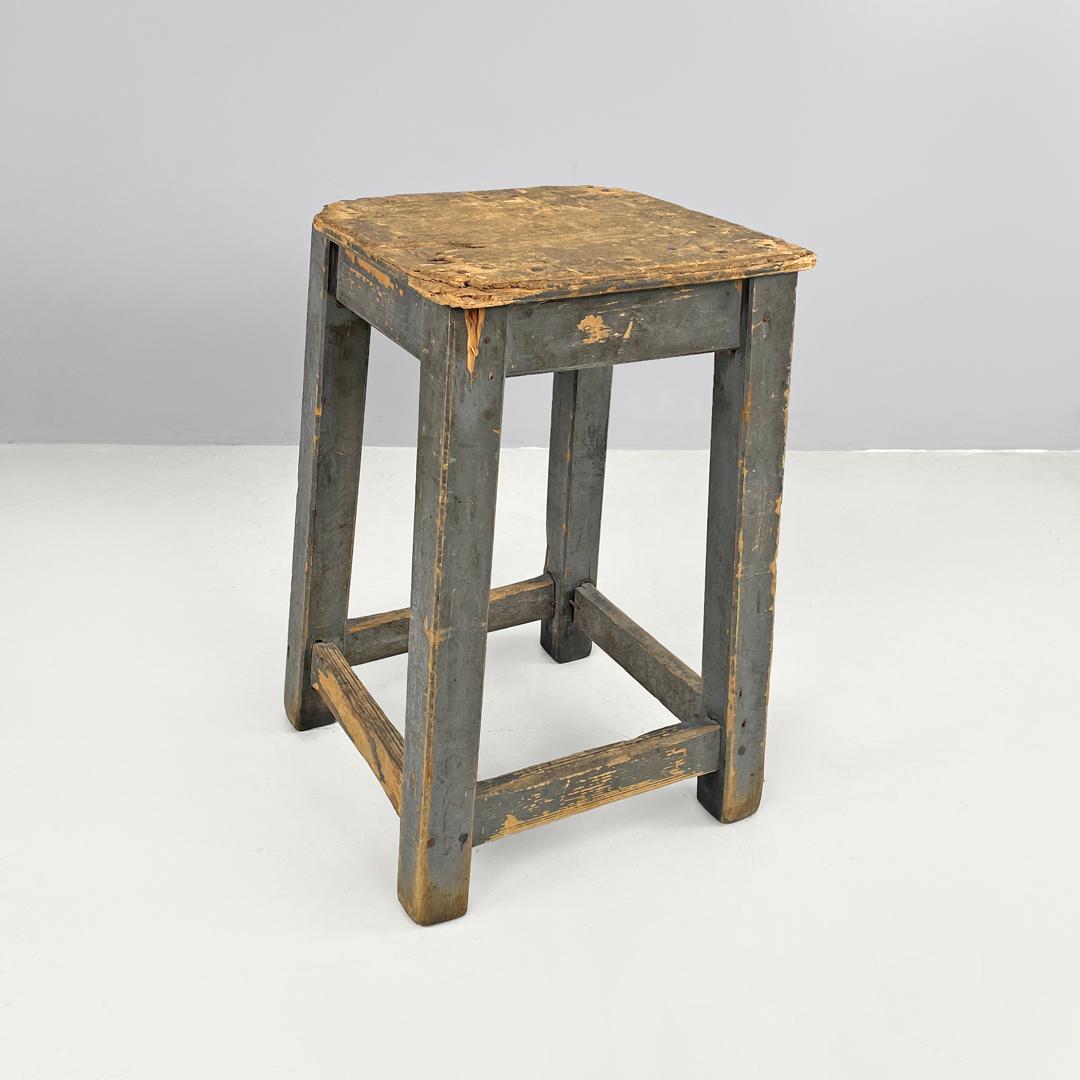 Metal Italian mid-century modern industrial gray painted wooden stool, 1950s For Sale