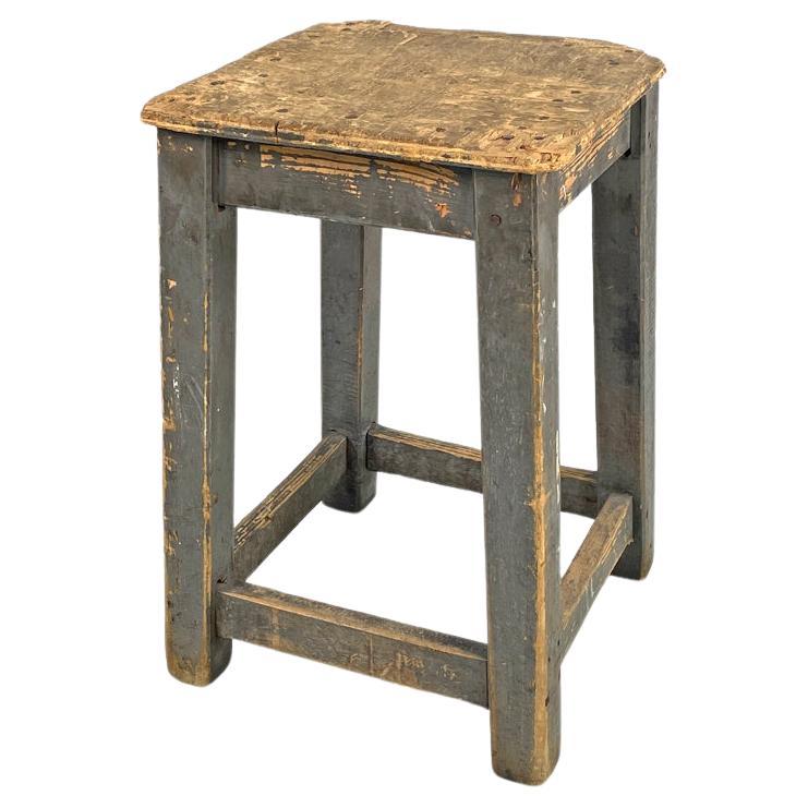 Italian mid-century modern industrial gray painted wooden stool, 1950s For Sale