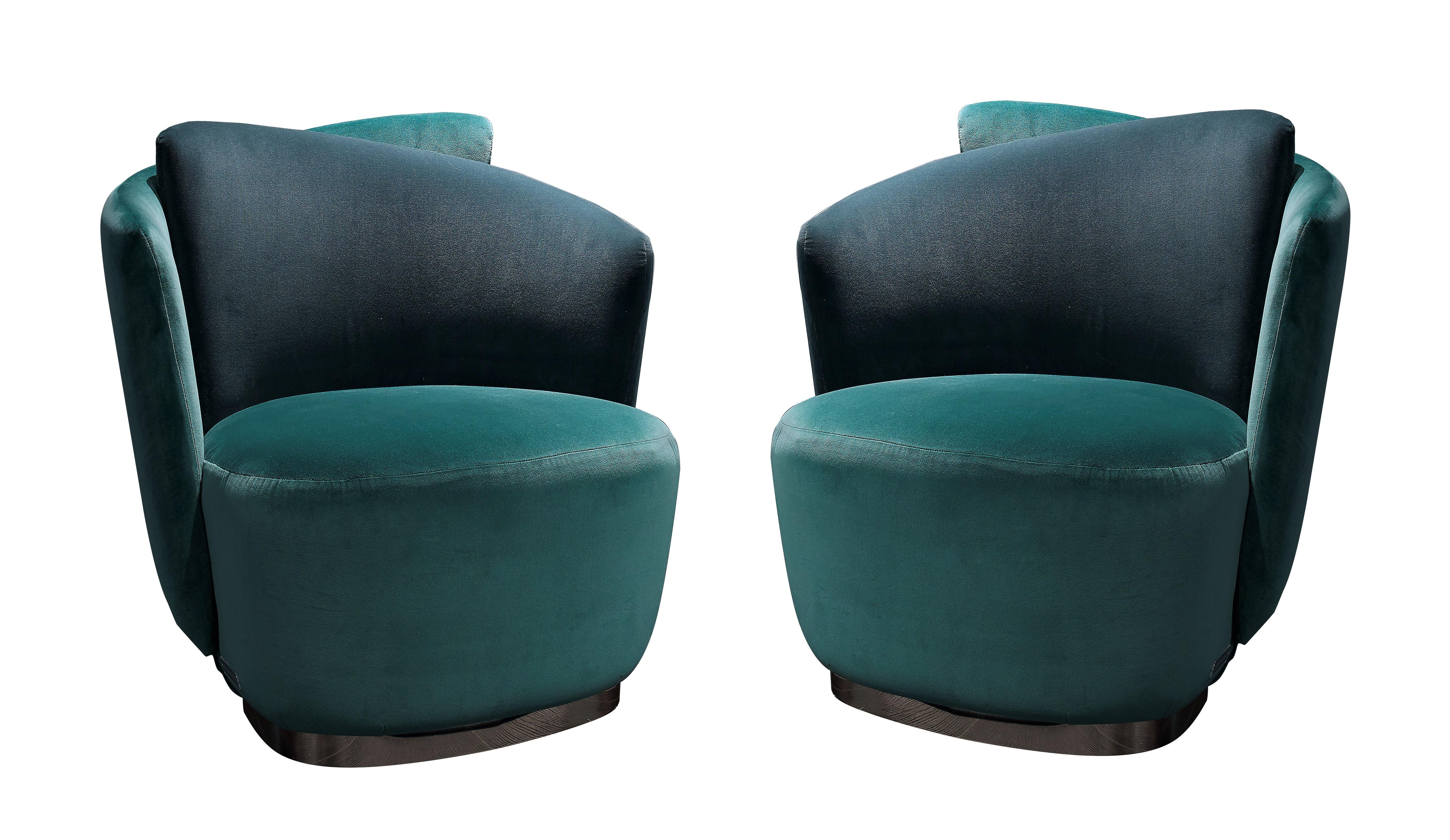 Velvet Italian Mid-Century Modern Inspired Armchair